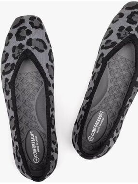 Frank Mully Women Square Toe Flat Shoes Comfortable Knitted Flats - Leopard